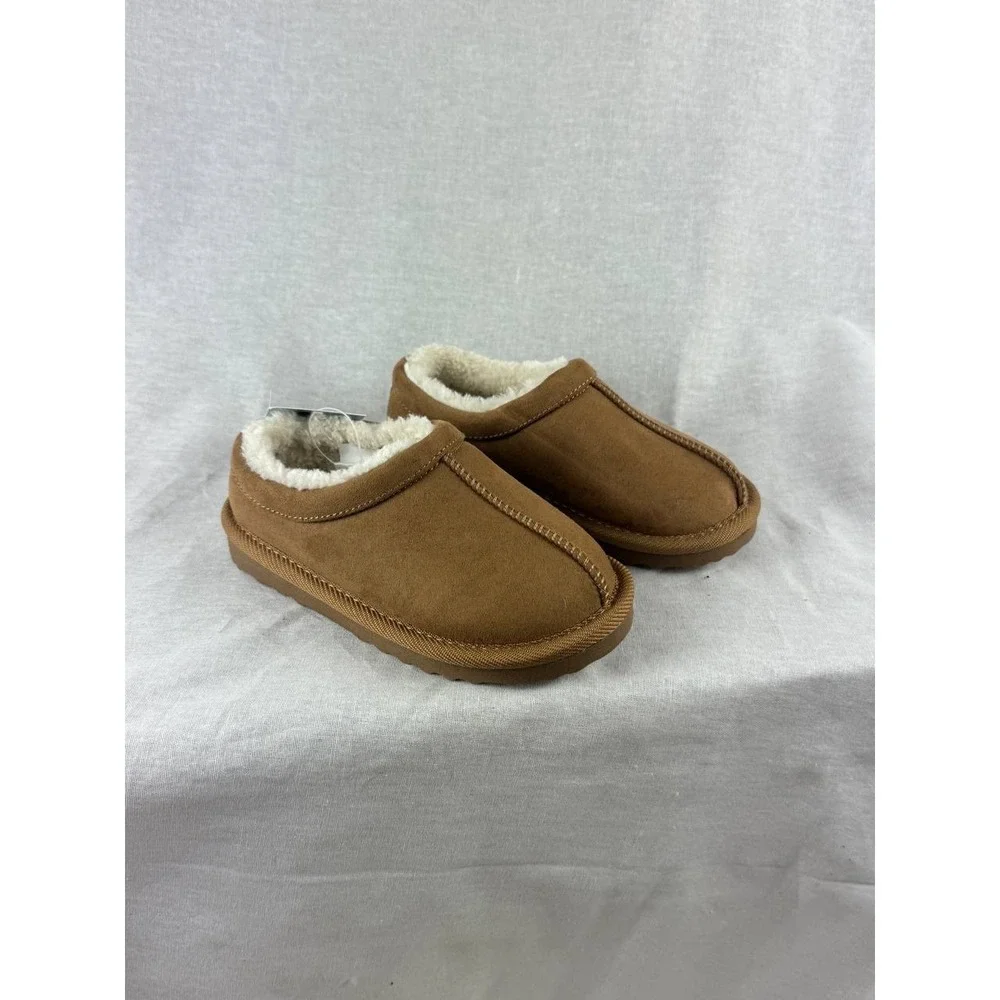 Cat & Jack Toddler Boys Girls Chestnut Faux Fur Lined Suede Slippers Size 9 NEW